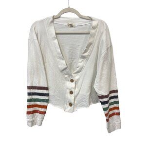 Somewhere West Cardigan Sweater Size Large Button Front Striped Sleeves Comfort